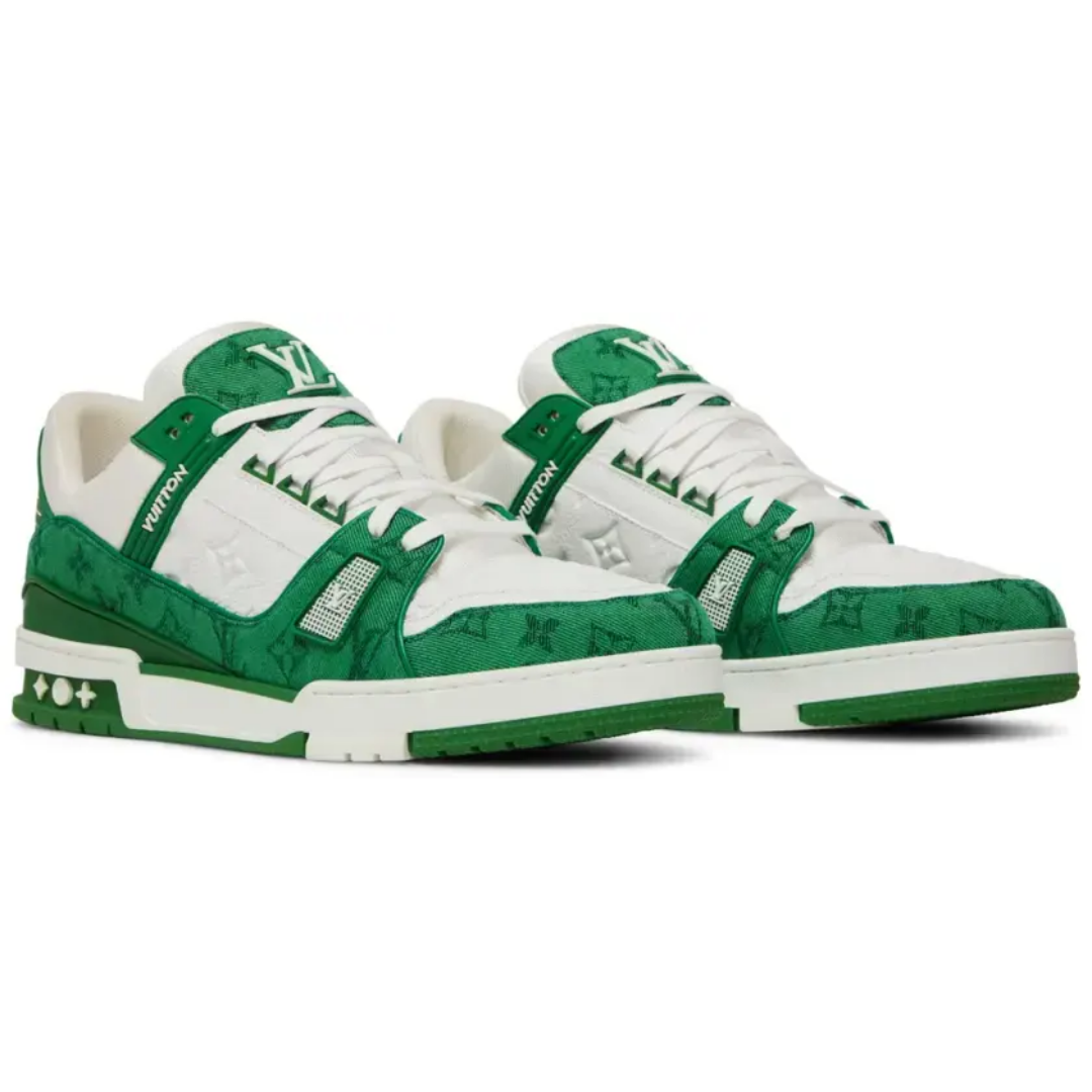 Louis Vuitton Trainer Green Monogram Denim White Men's