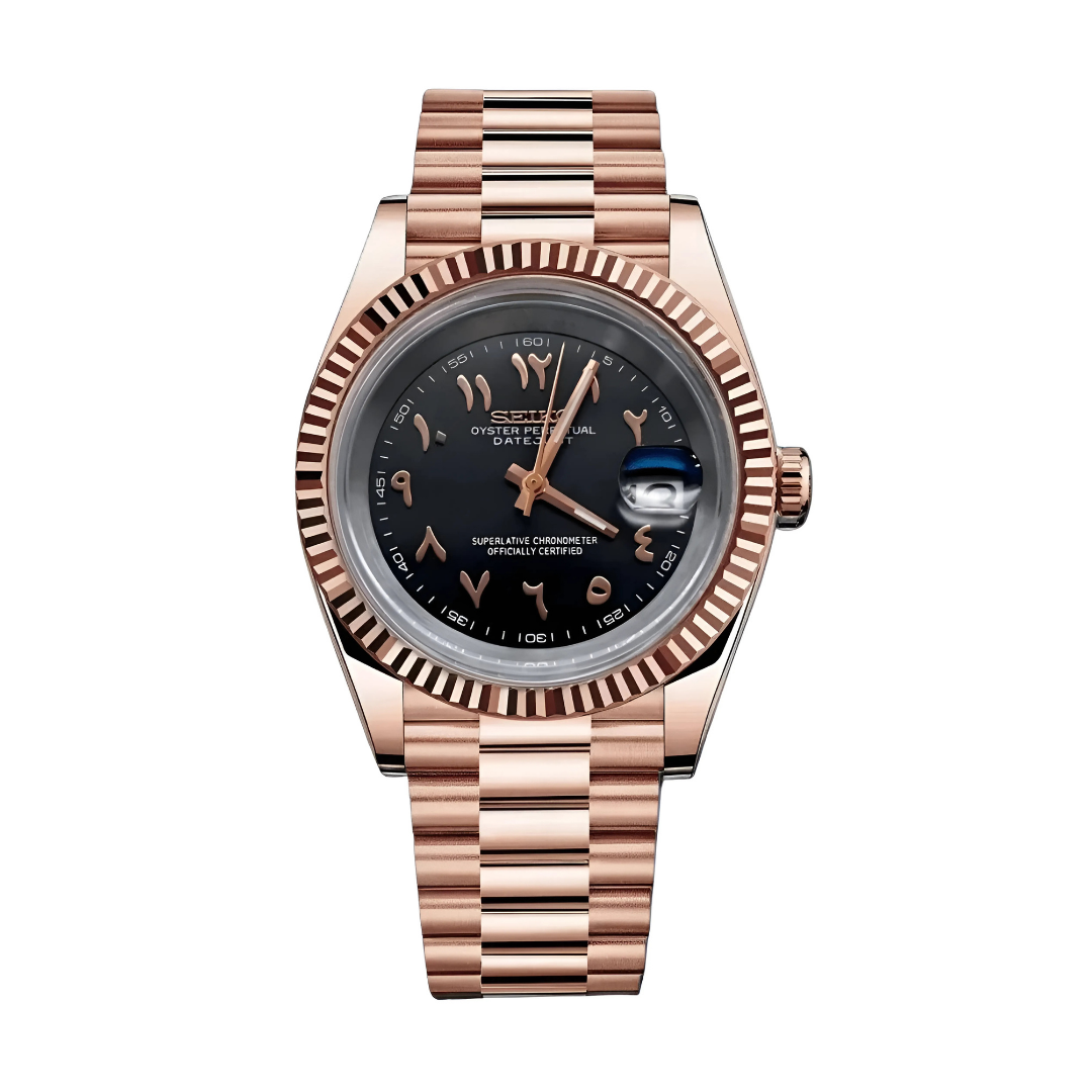 Seiko Mod Datejust Rose Gold Arabic Black